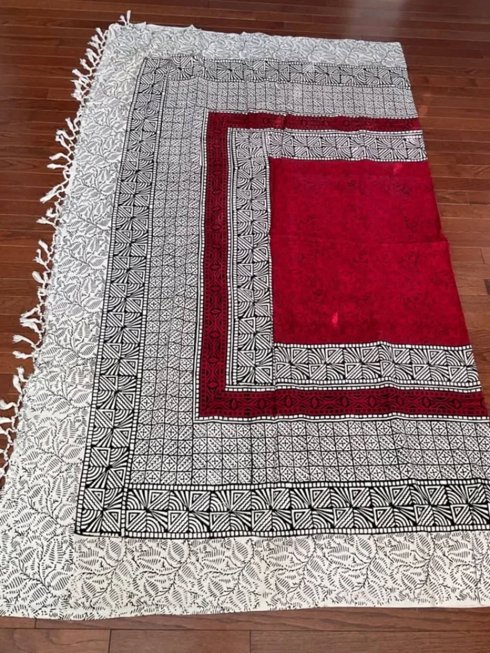 Vintage India Block Print Coverlet Tapestry 78x92